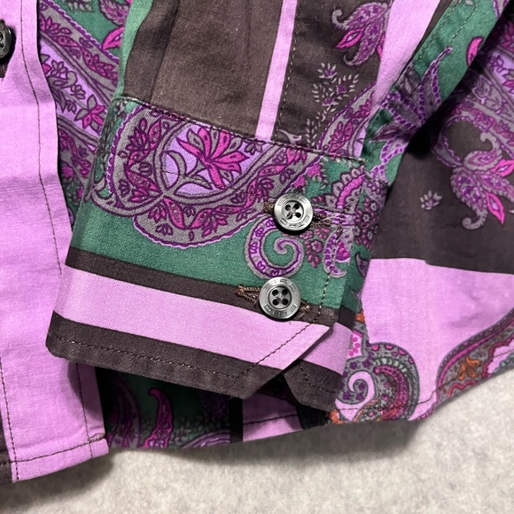 ETRO Shirt Womens Paisley Button Up Long Sleeve Stretch Cotton Purple Italy - Picture 7 of 13